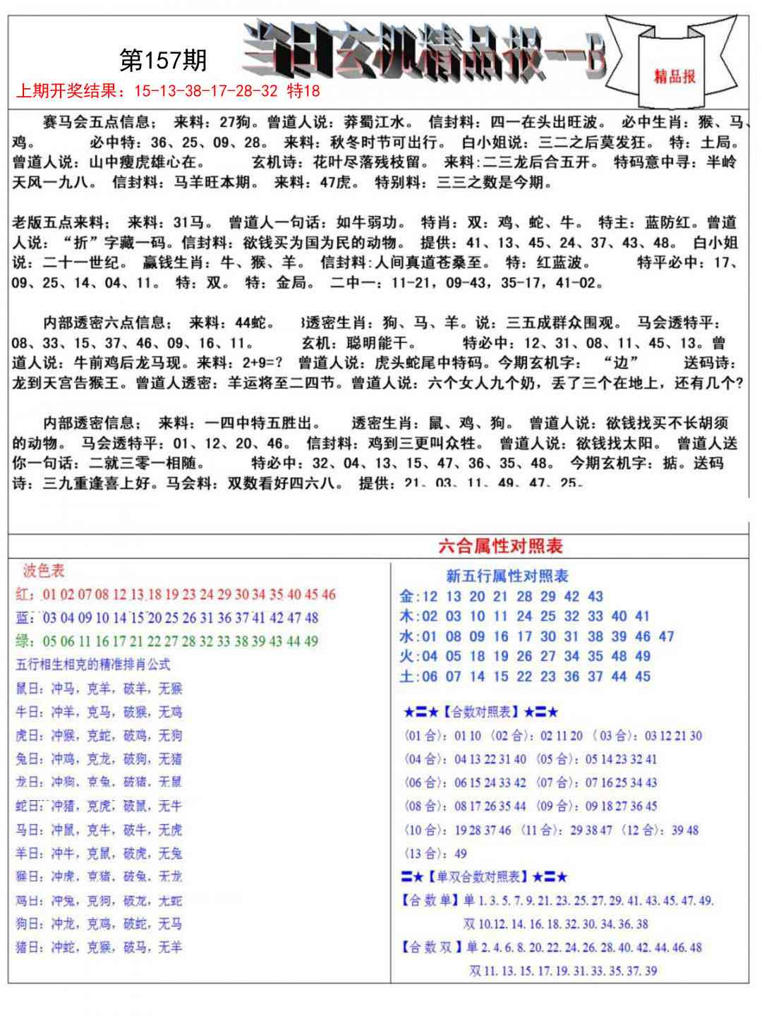 157期当日玄机精品报B[图]