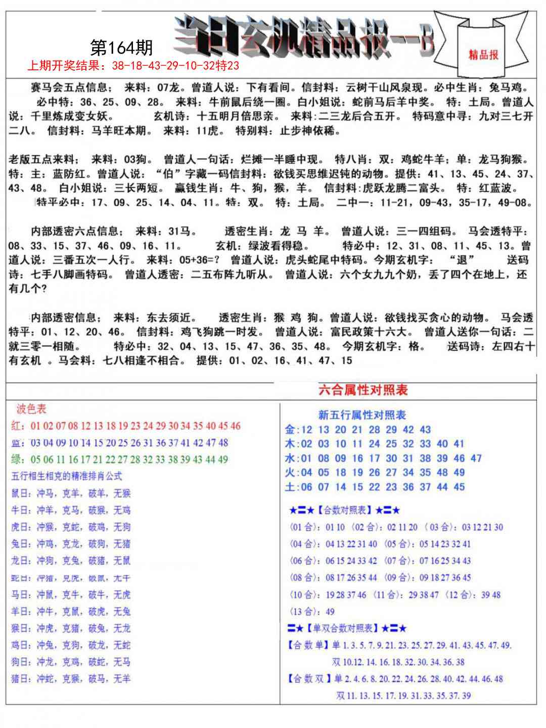 164期当日玄机精品报B[图]