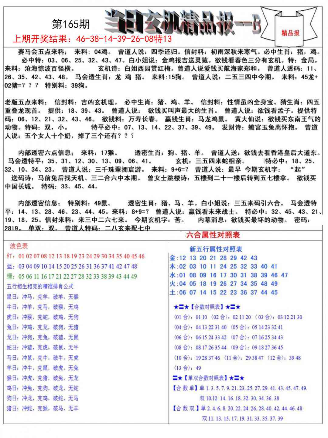165期当日玄机精品报B[图]