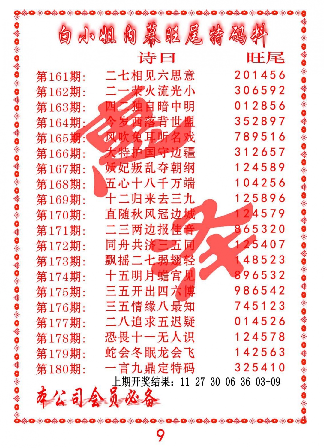 168期内幕旺尾特码料[图]