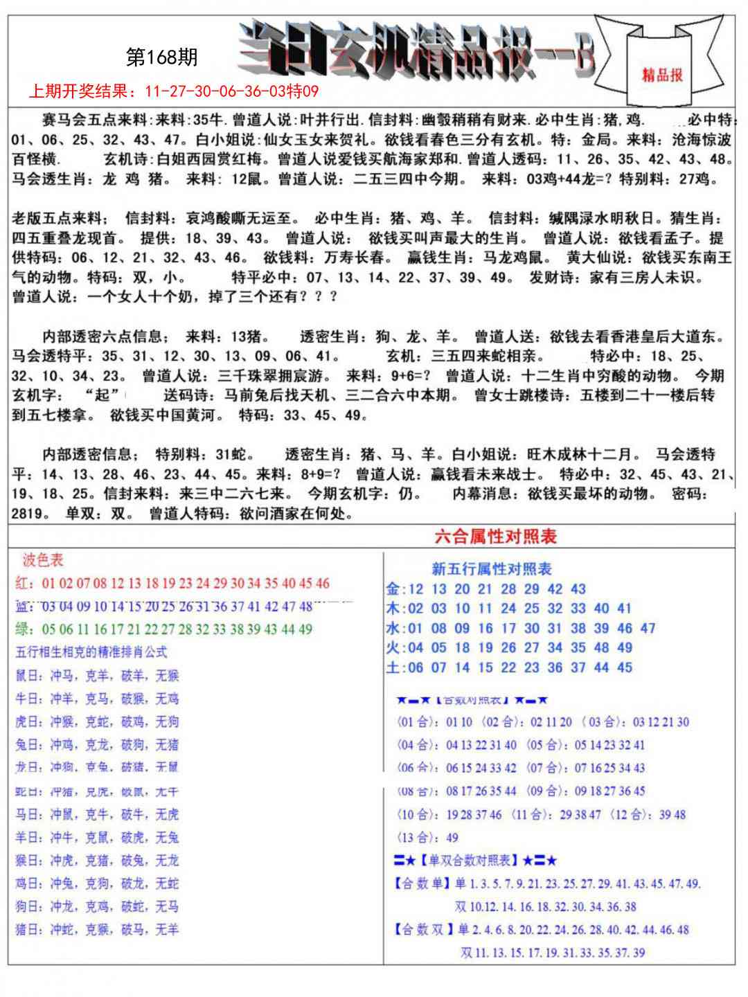 168期当日玄机精品报B[图]