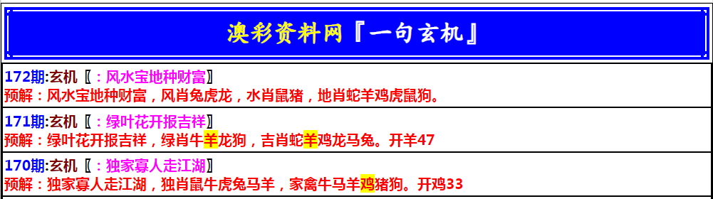 172期澳门一句玄机[图]