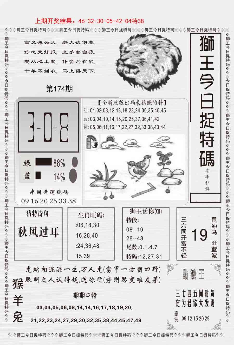 174期狮王今日抓特码[图]