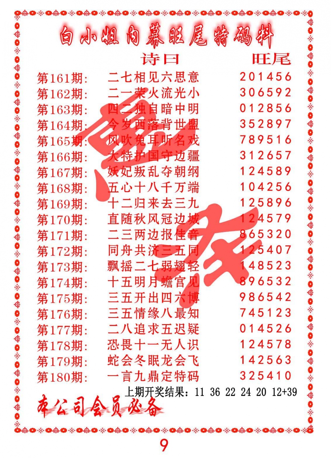 175期内幕旺尾特码料[图]