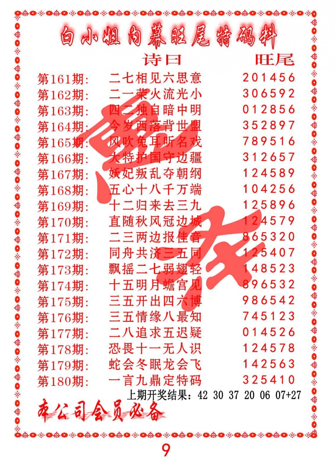 179期内幕旺尾特码料[图]