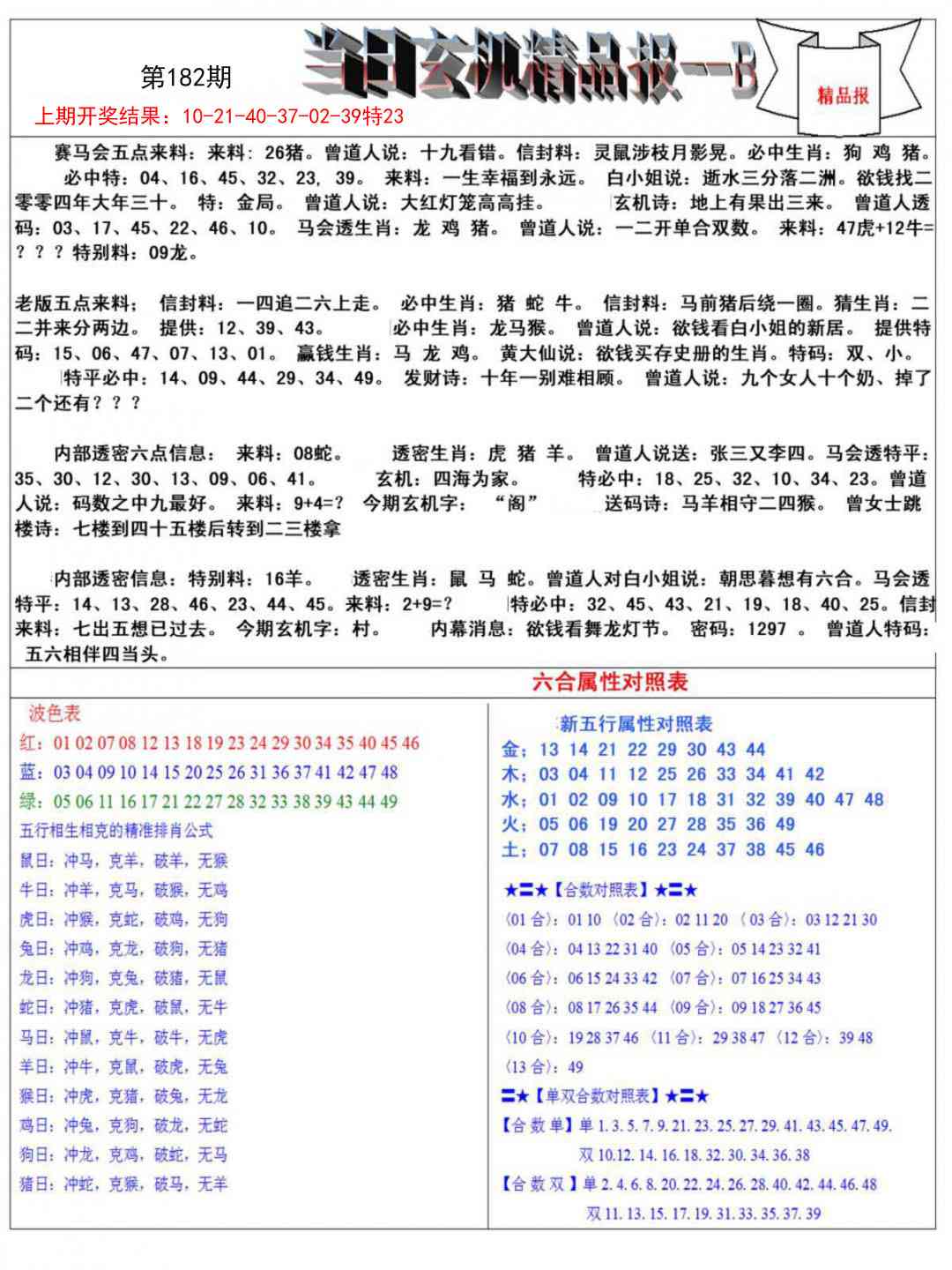 182期当日玄机精品报B[图]