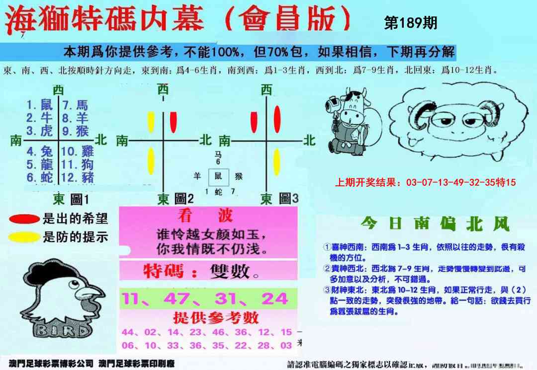 189期另版海狮特码内幕报[图]