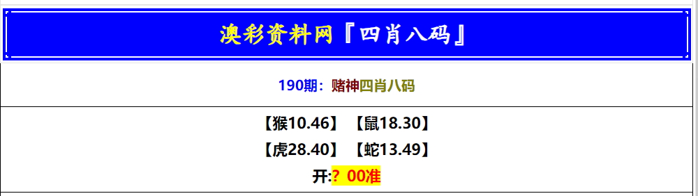 190期赌神四肖八码[图]