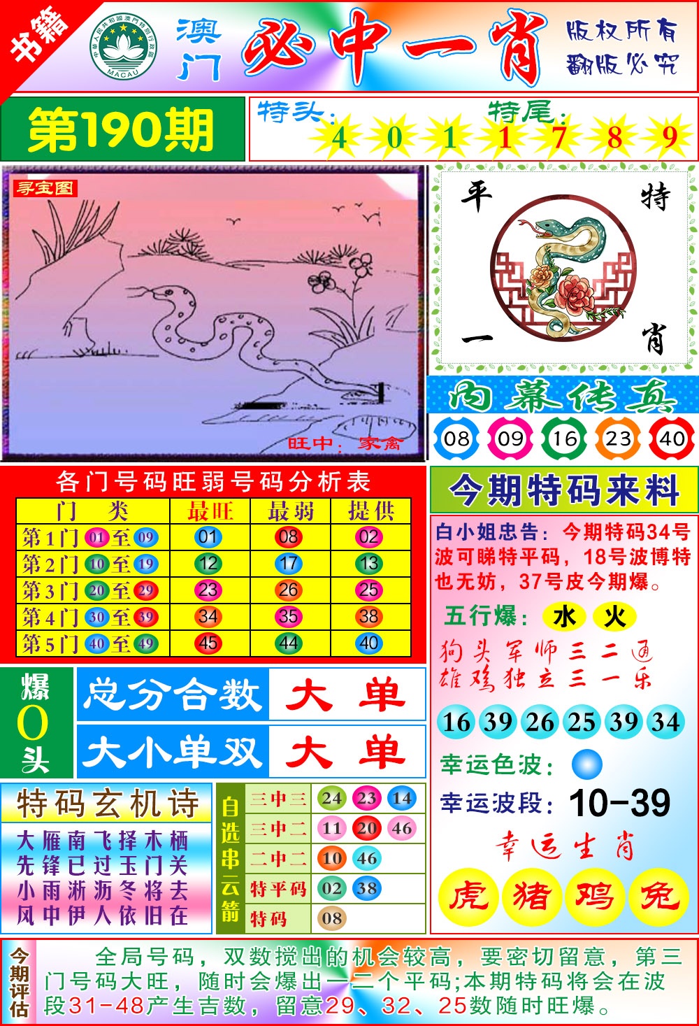190期澳门玄机一特[图]