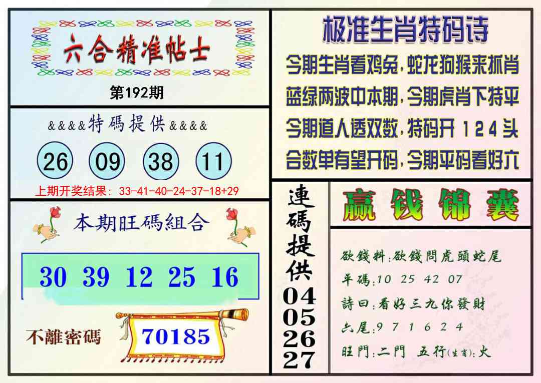 192期精准贴士[图]