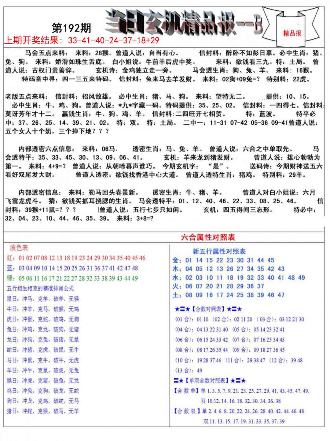 192期当日玄机精品报B[图]