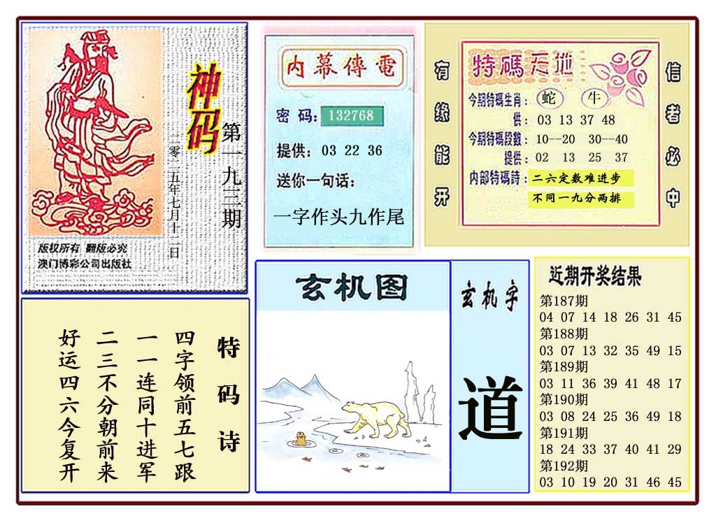 193期黄大仙神码[图]