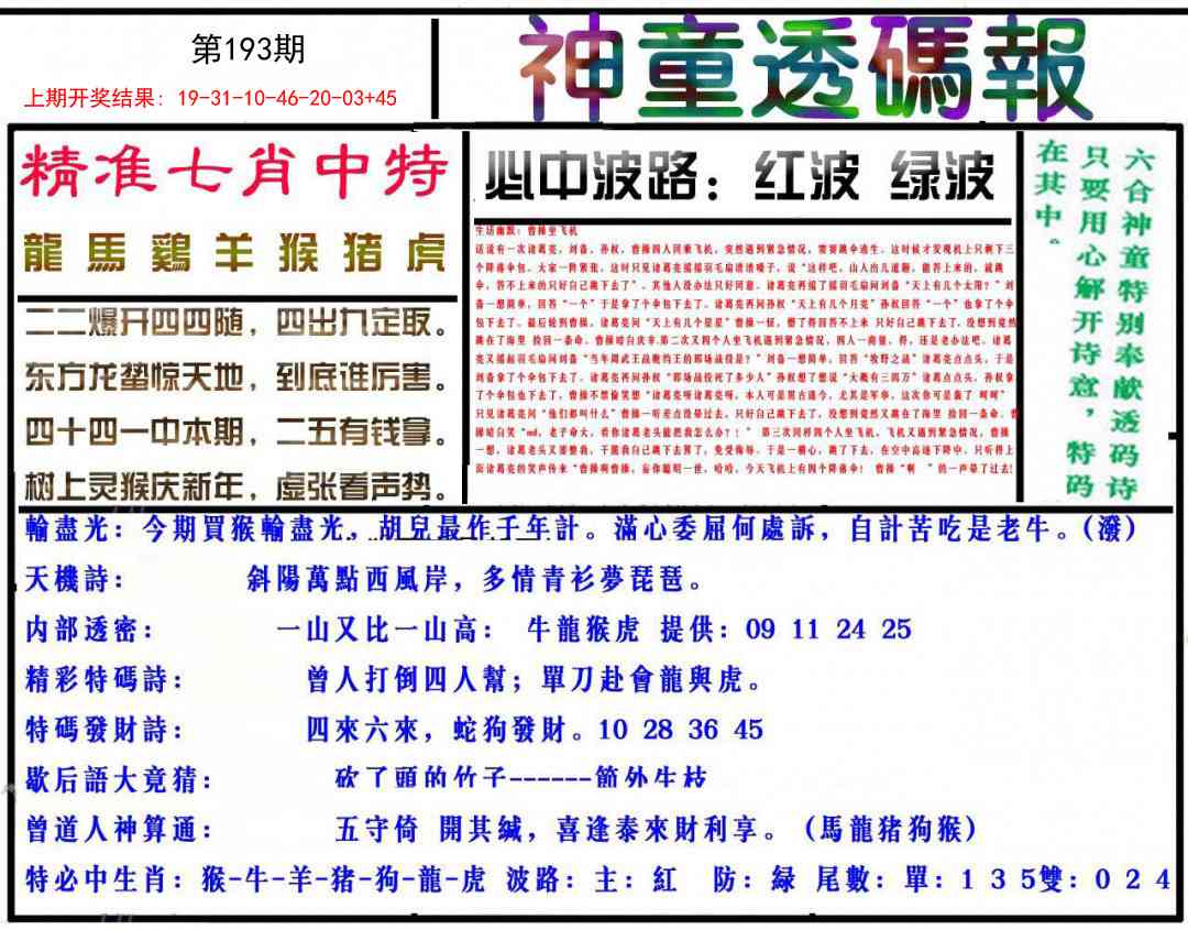 193期神童透码报[图]