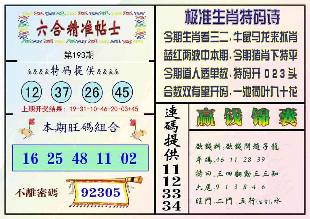 193期精准贴士[图]