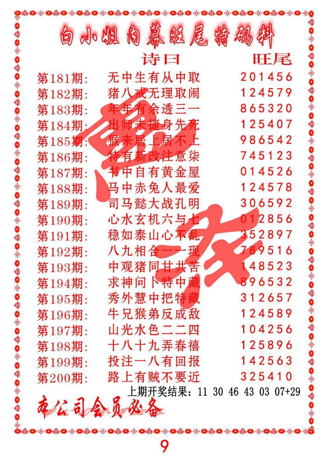 195期内幕旺尾特码料[图]