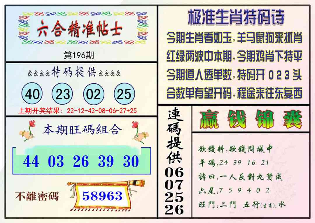 196期精准贴士[图]