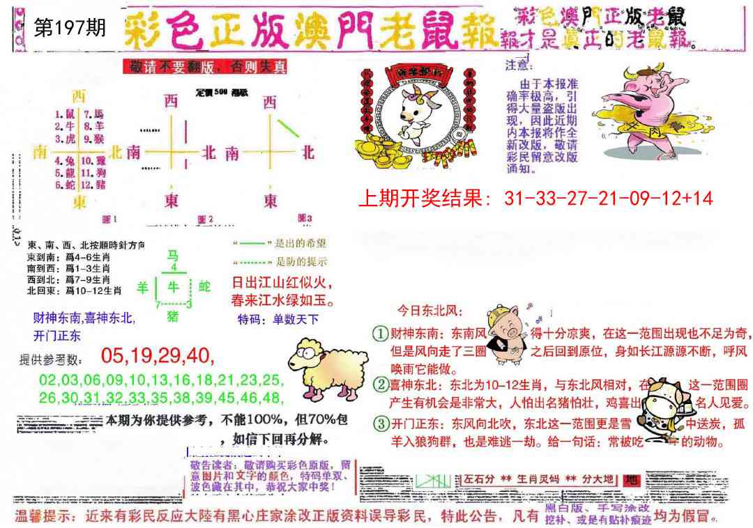 197期彩色正版澳门老鼠报[图]
