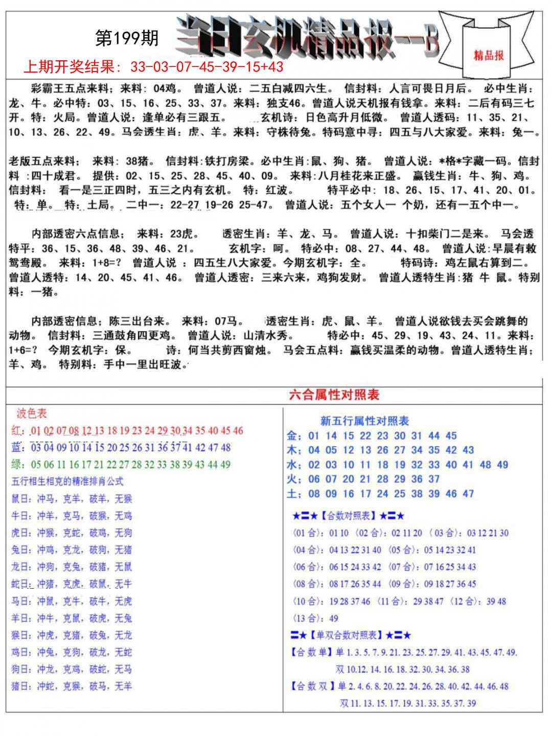 199期当日玄机精品报B[图]