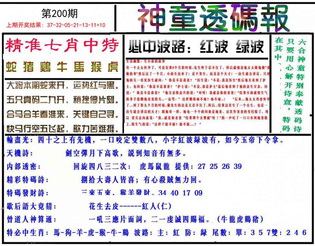 200期神童透码报[图]