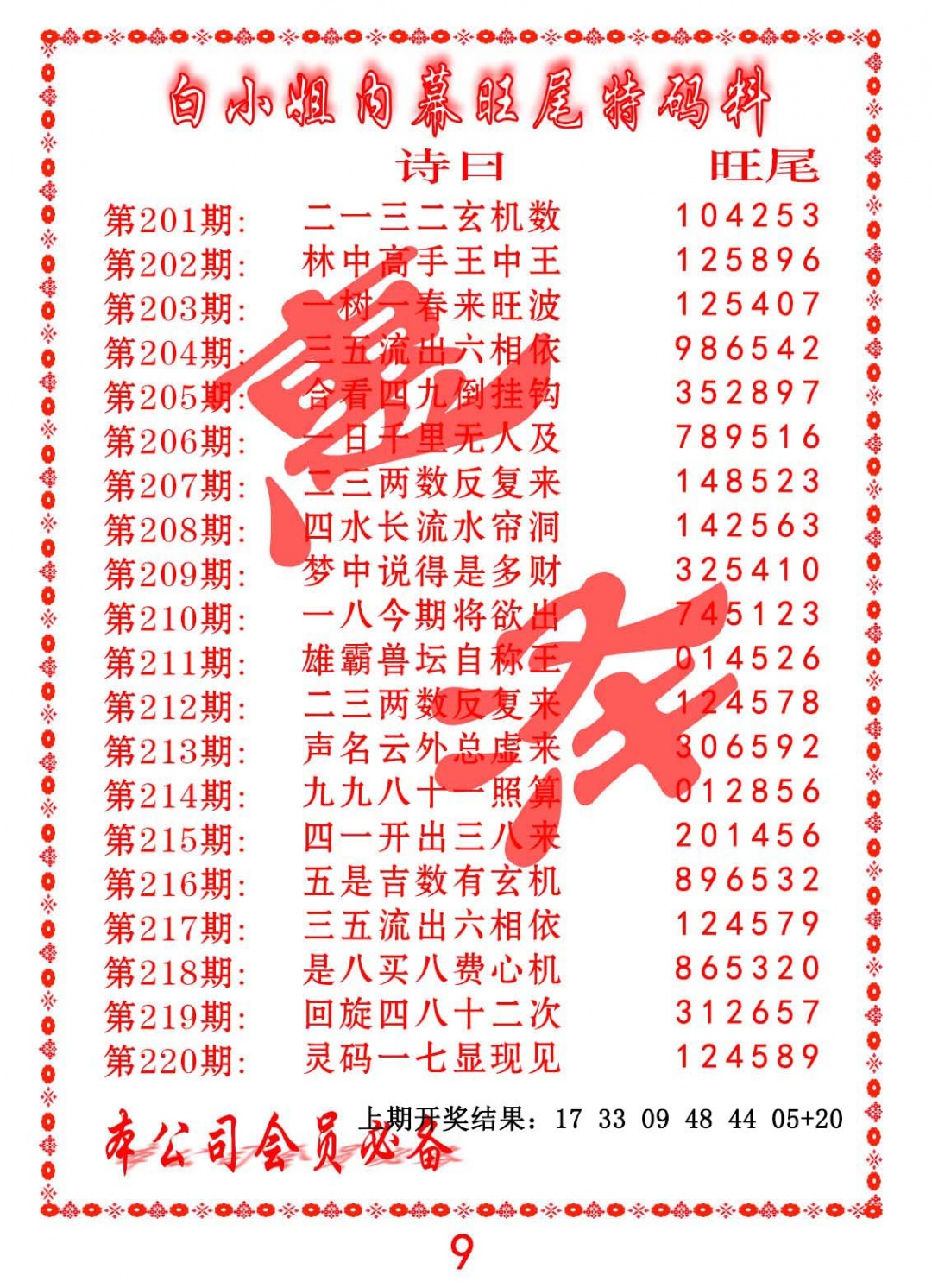 203期内幕旺尾特码料[图]