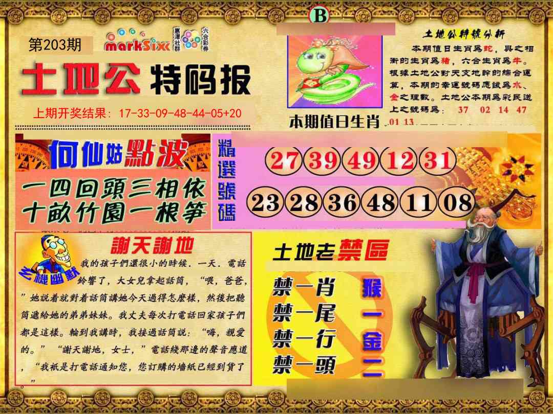 203期土地公特码报B[图]
