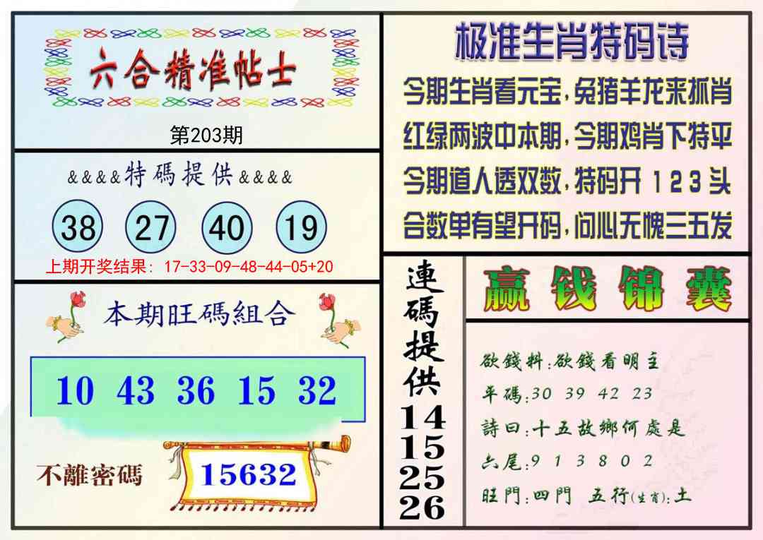 203期精准贴士[图]