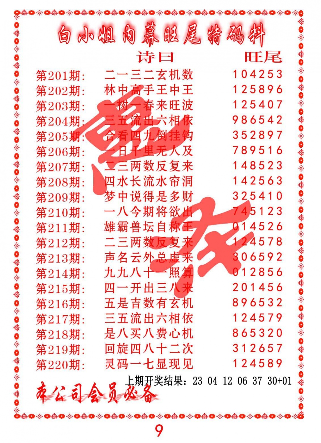 206期内幕旺尾特码料[图]