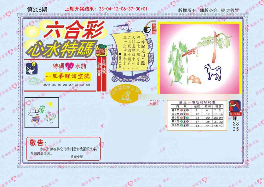 206期心水特码[图]