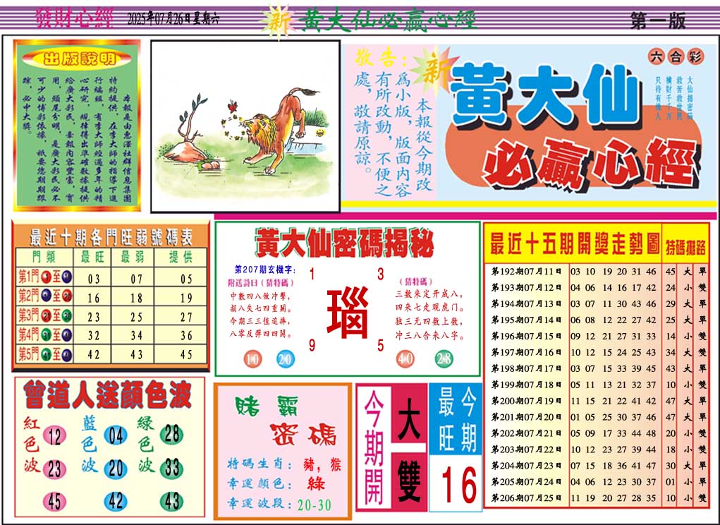 207期黄大仙必赢心经A[图]