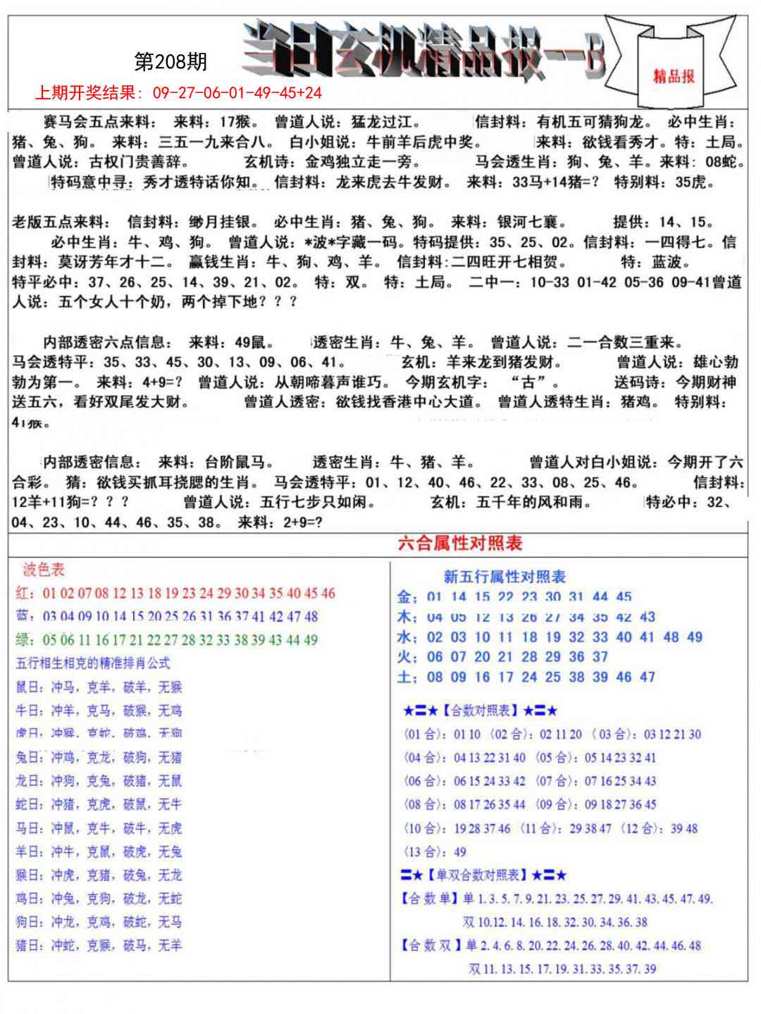 208期当日玄机精品报B[图]