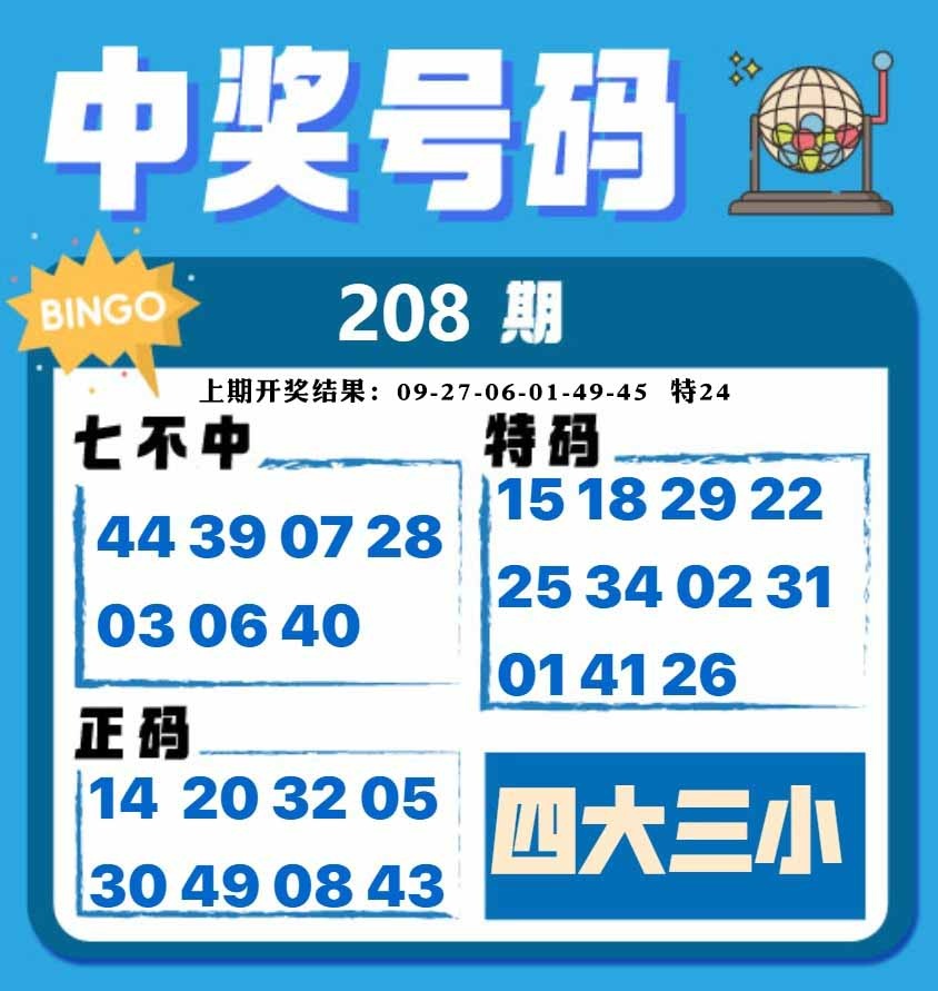 208期中奖号码[图]