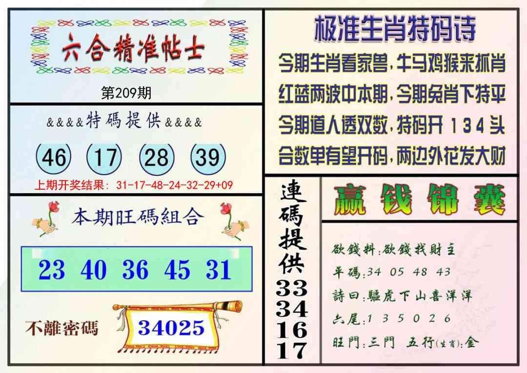 209期精准贴士[图]