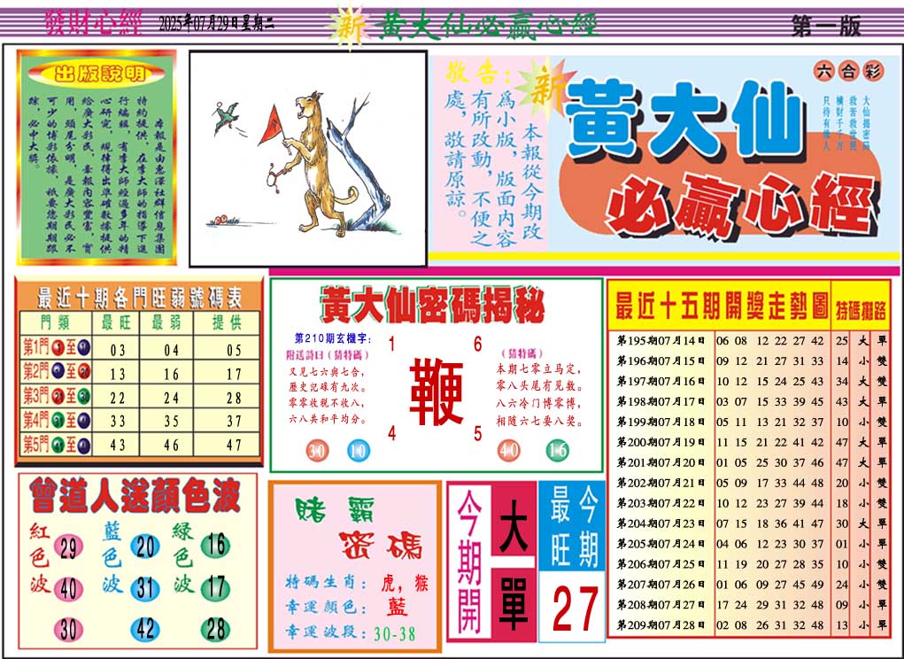 210期黄大仙必赢心经A[图]