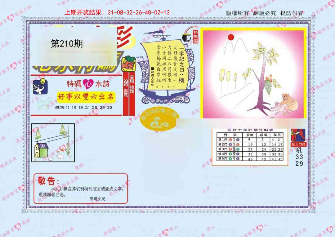 210期心水特码[图]