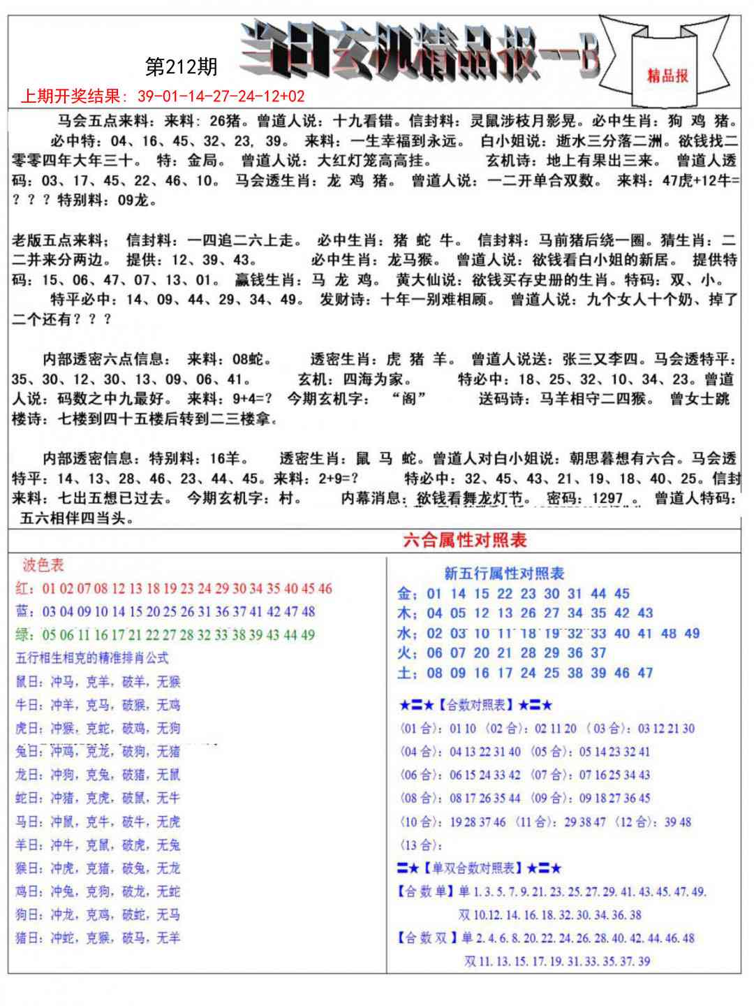 212期当日玄机精品报B[图]