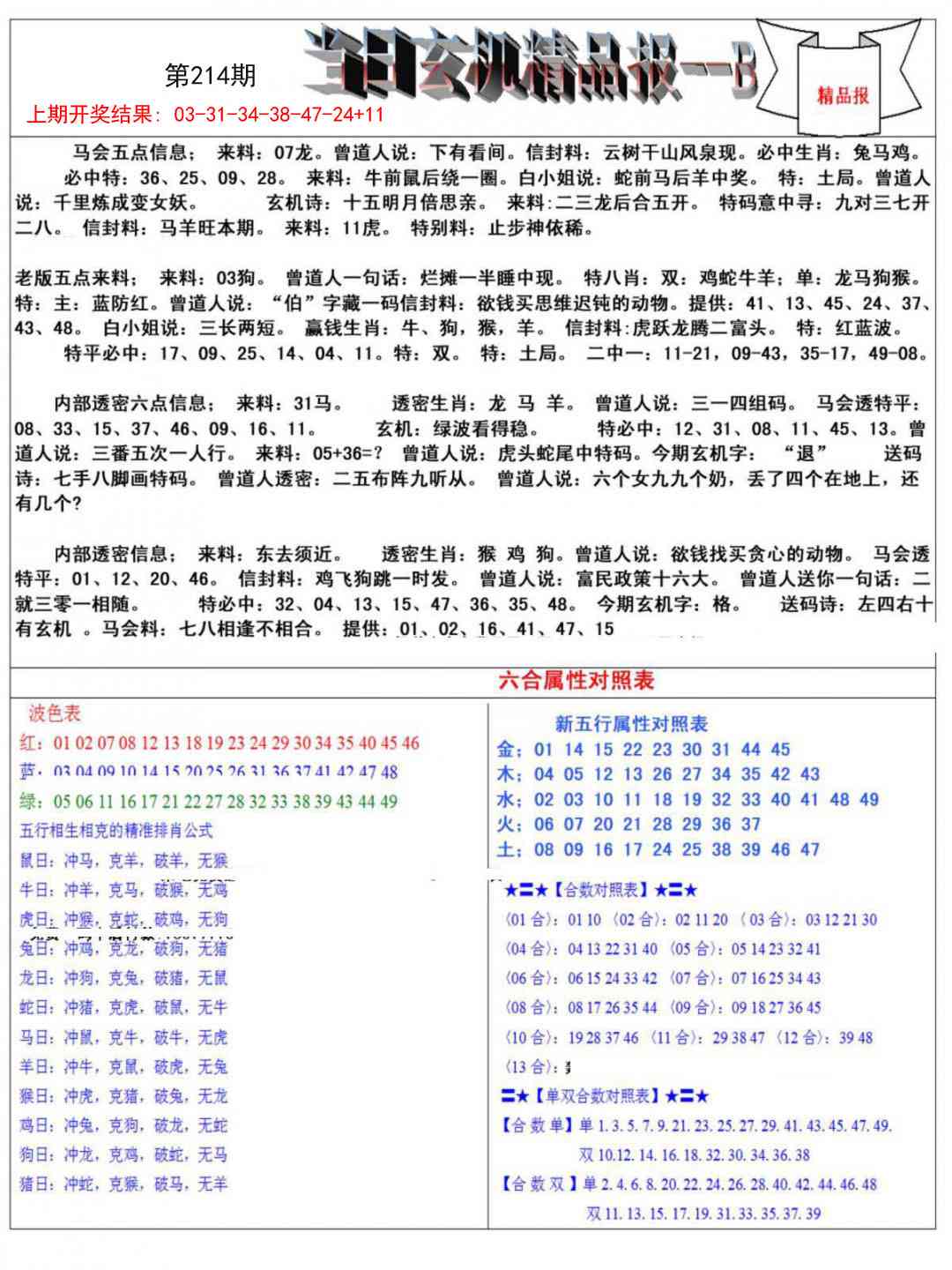 214期当日玄机精品报B[图]