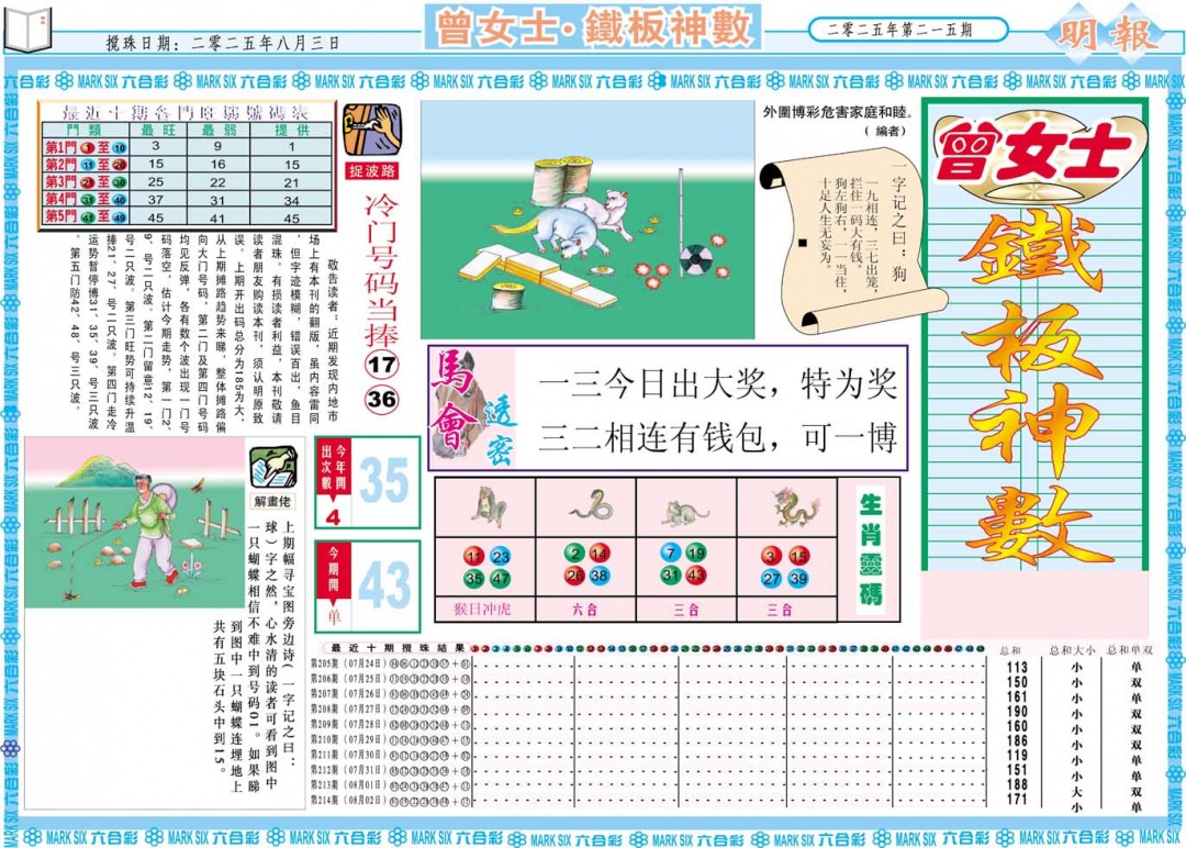 215期曾女士铁板神数A[图]