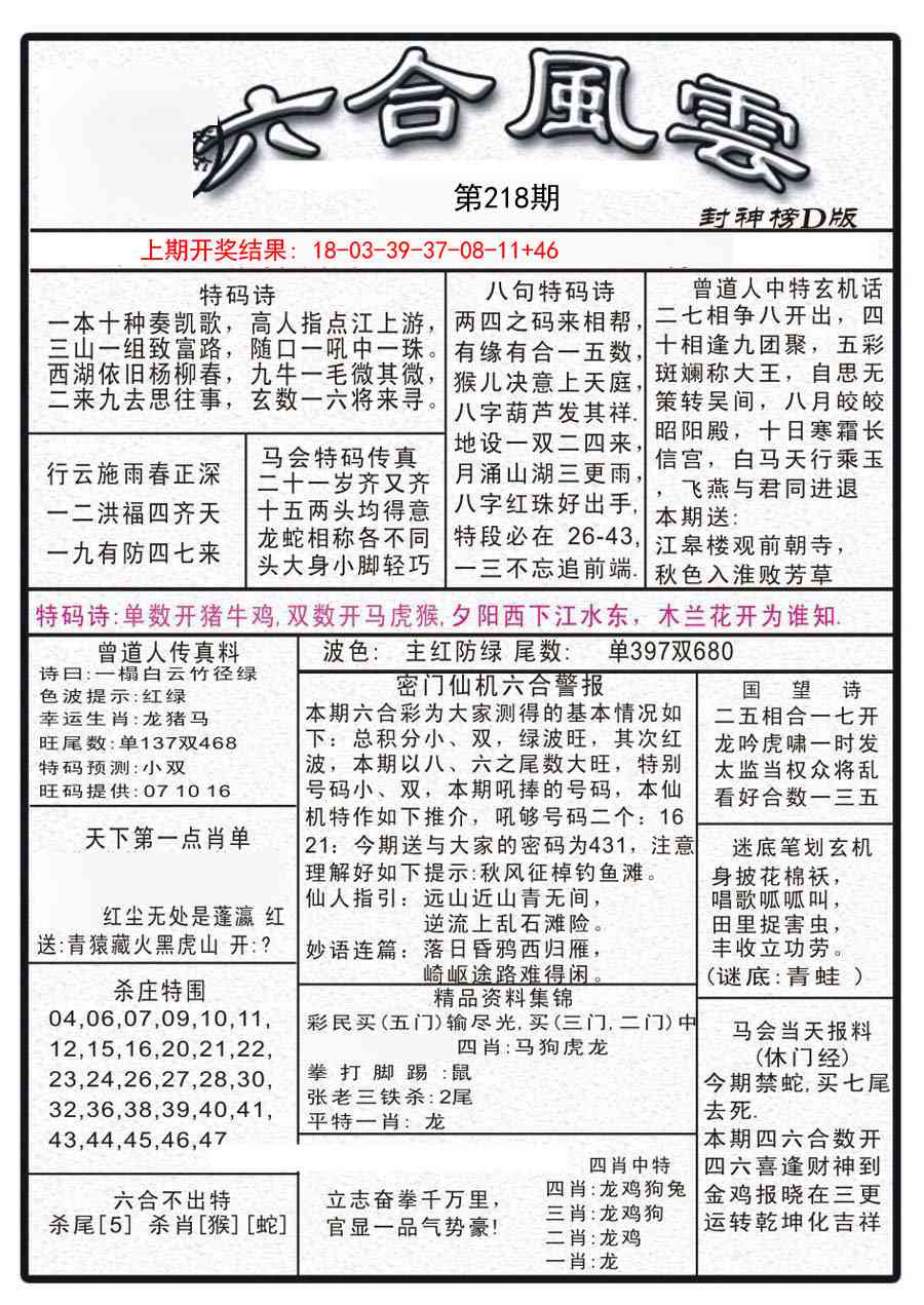 218期六合风云A[图]