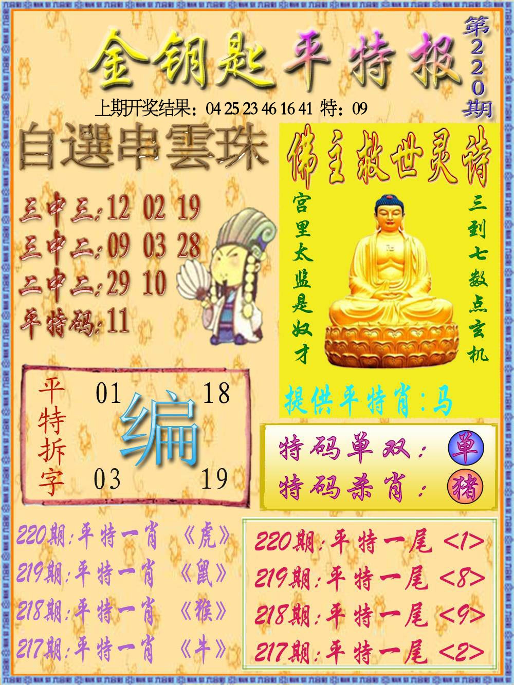 220期金钥匙平特报[图]