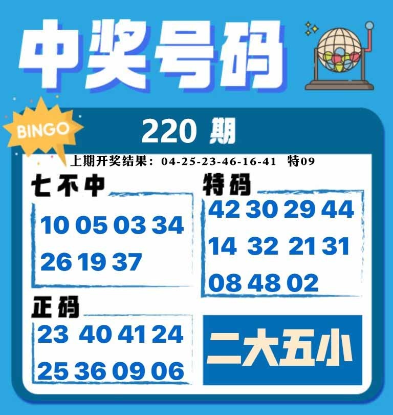 220期中奖号码[图]