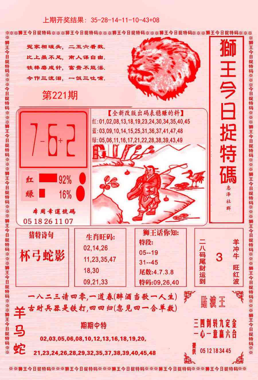 221期狮王今日抓特码[图]