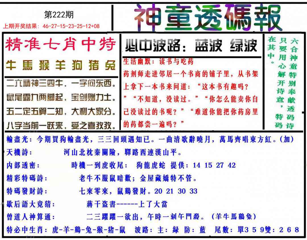 222期神童透码报[图]