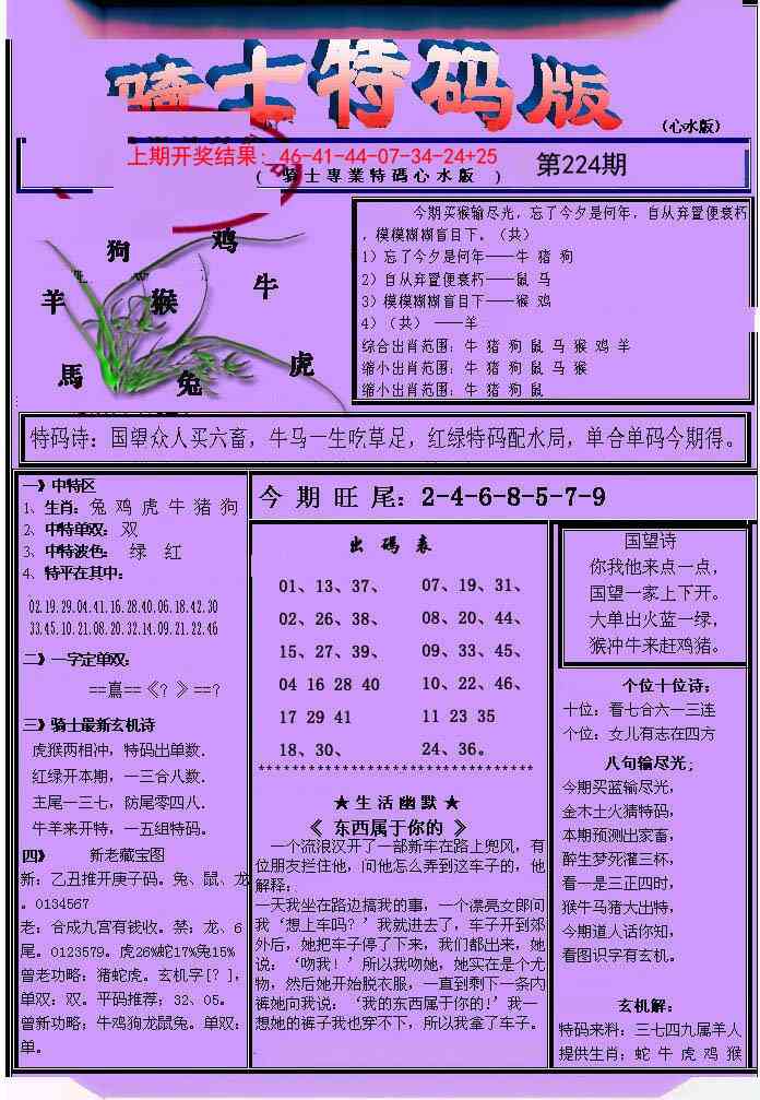 224期骑士特码版[图]