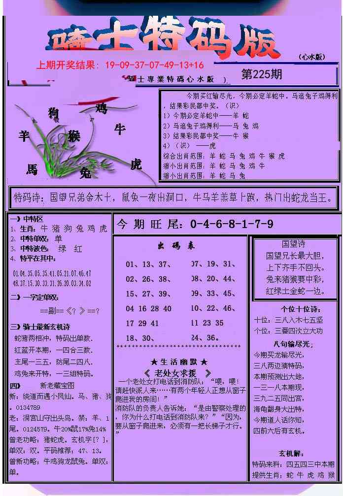 225期骑士特码版[图]