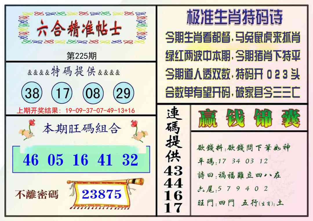 225期精准贴士[图]