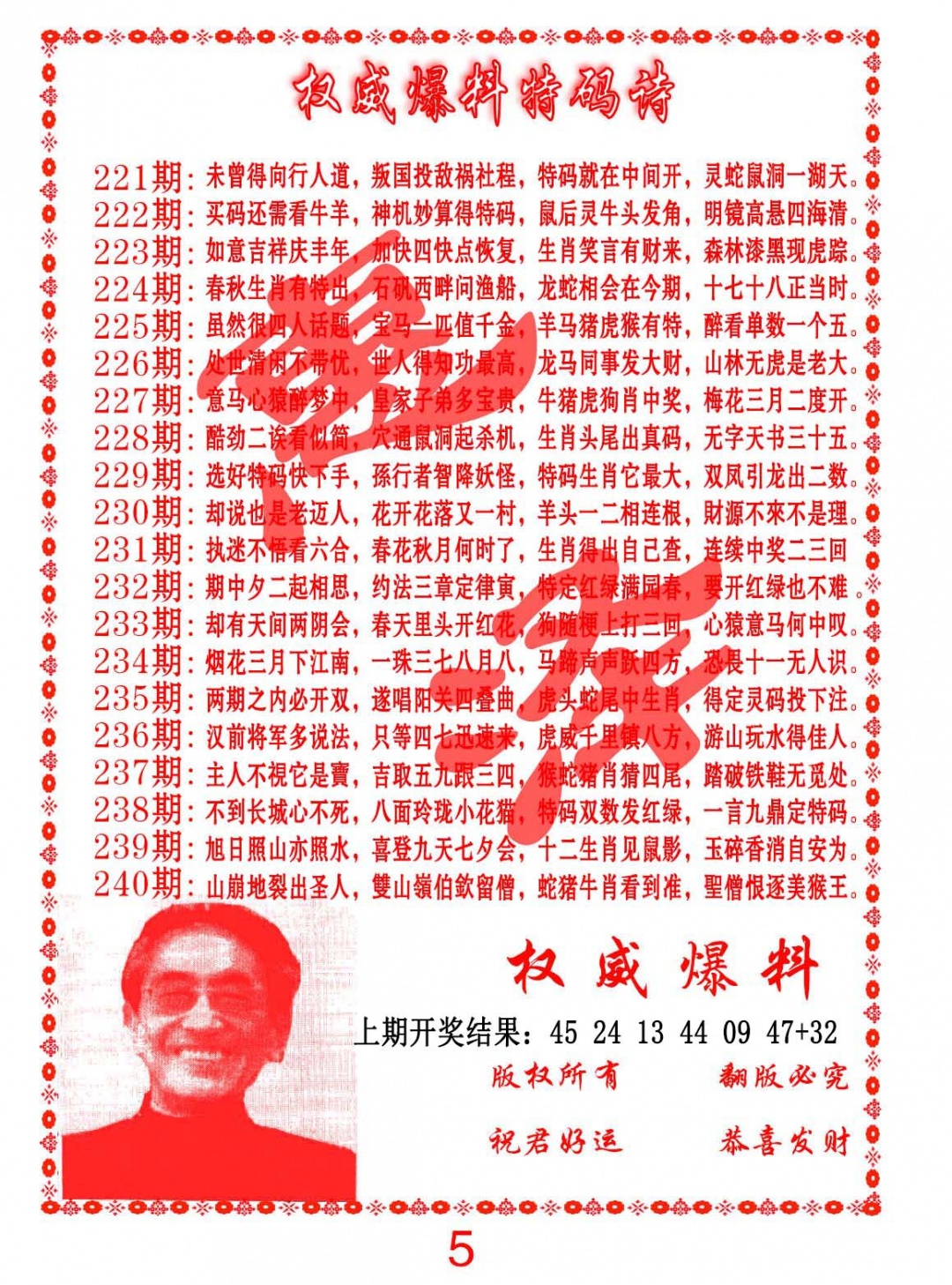 226期权威爆料特码诗[图]