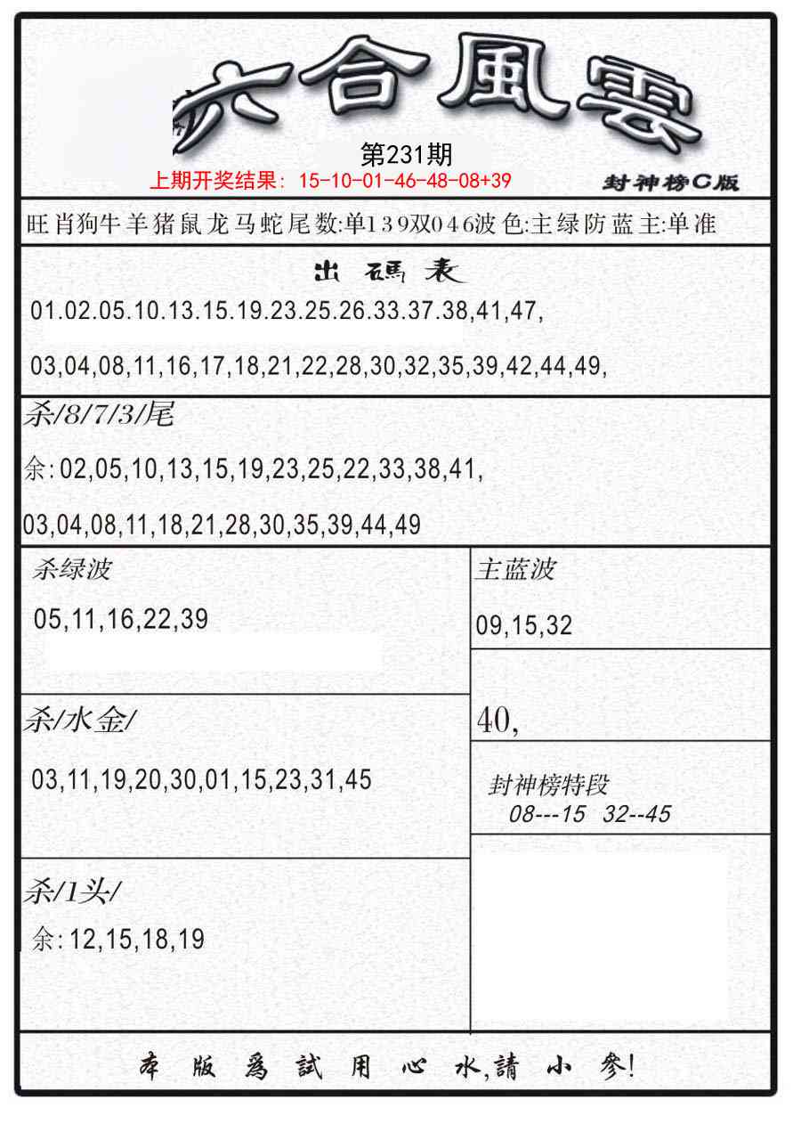 231期六合风云B[图]