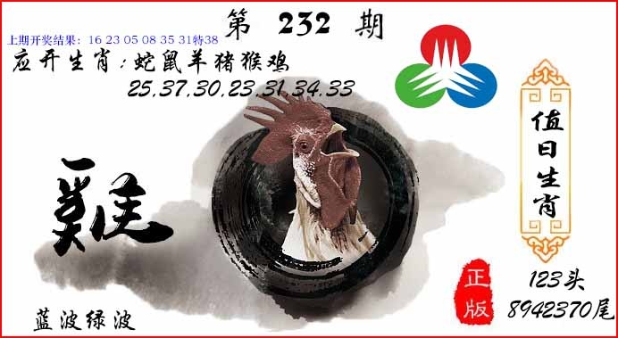 232期值日生肖[图]