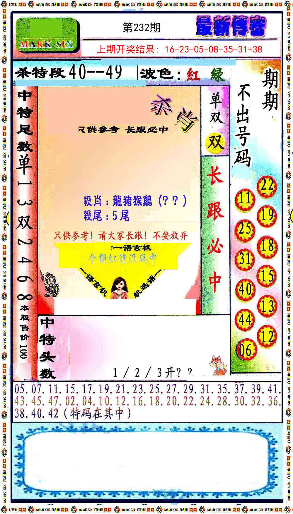 232期最新传密绝杀6肖[图]