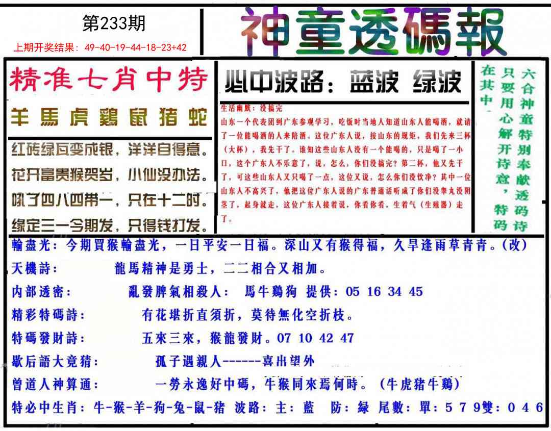 233期神童透码报[图]
